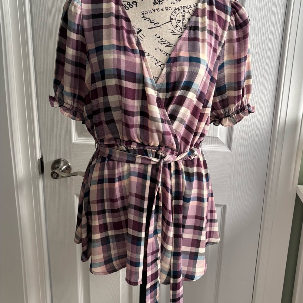 Torrid Plaid Blouse - Pink and Black